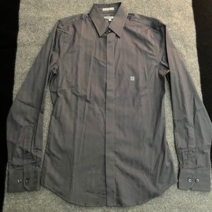 EXPRESS 1MX Fitted Stretch Grey Striped L/S Button-Up Shirt SMALL NWT 14 - 14.5